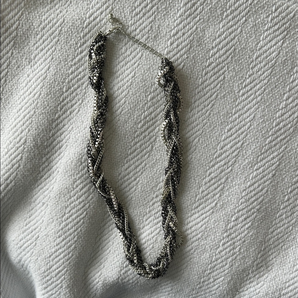 Braided Multi-Chain Silver and Black Necklace